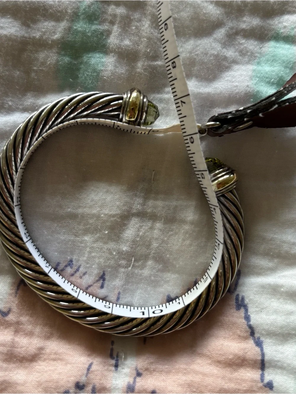 David Yurman Silver Twisted Cable Classics Open Cuff with Green Gemstone Ends